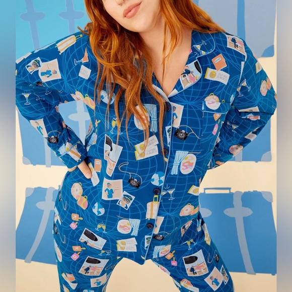 NWT Bedhead Jet Setter Blue Long Sleeve Classic Stretch Jersey PJ Set Sz M & L - Picture 4 of 9